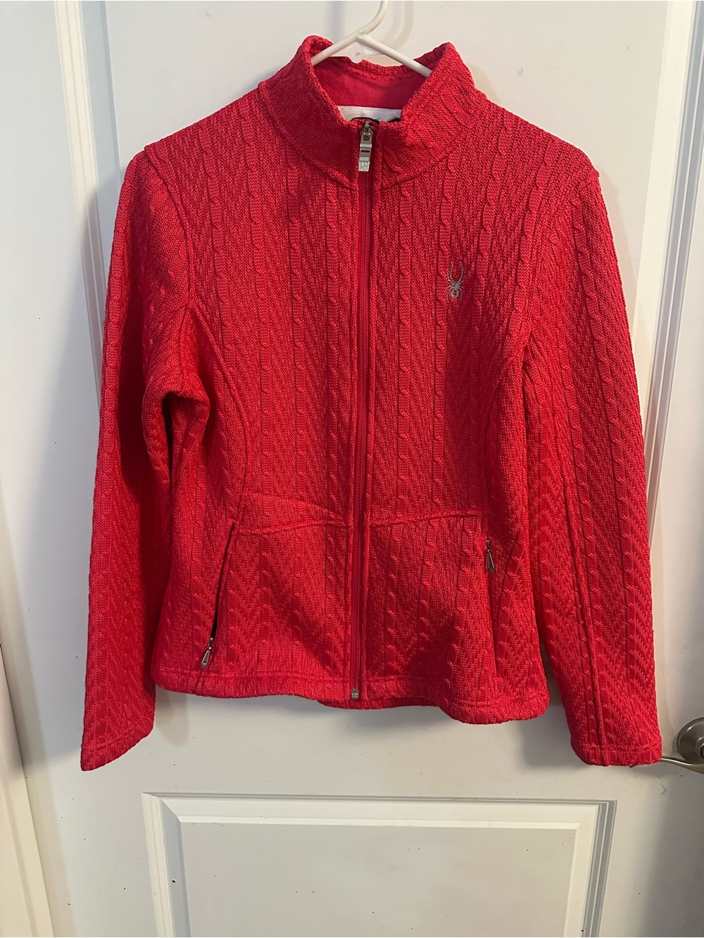Spyder Women's Bright Red Cable Knit Full-Zip Jacket